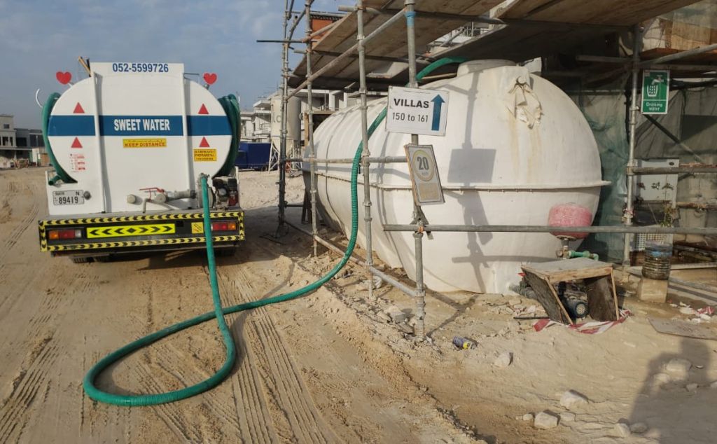 Sweet Water Tanker Supply at Construction Site in Dubai